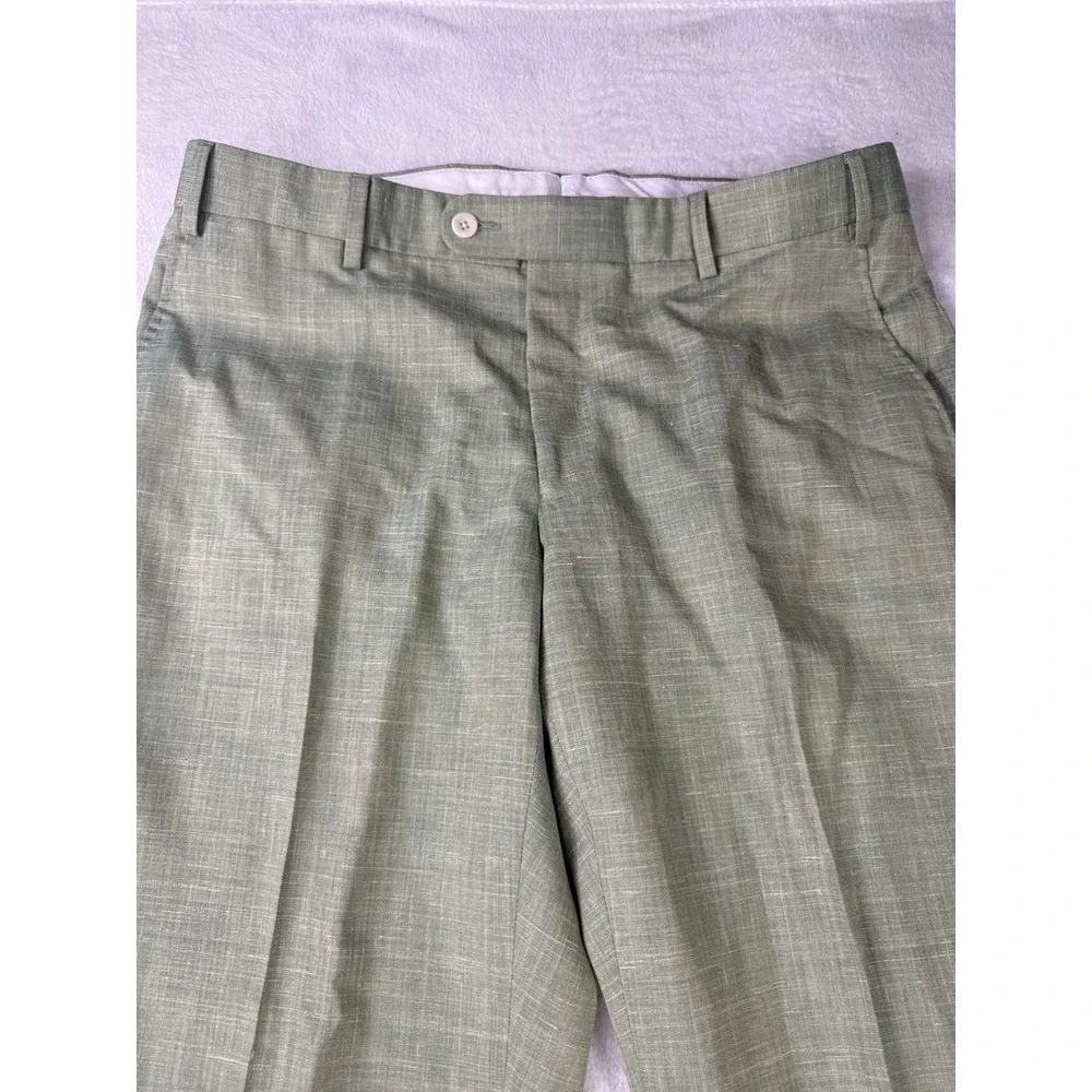 6 East Dress Pants Size 34 Green Modern Fit Wool Silk Linen Made in Italy RARE